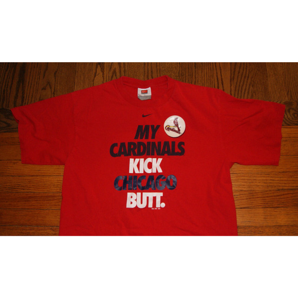 VTG Y2K St Louis Cardinals Kick Chicago Cubs Butt Nike Center Swoosh M TShirt - Picture 1 of 9